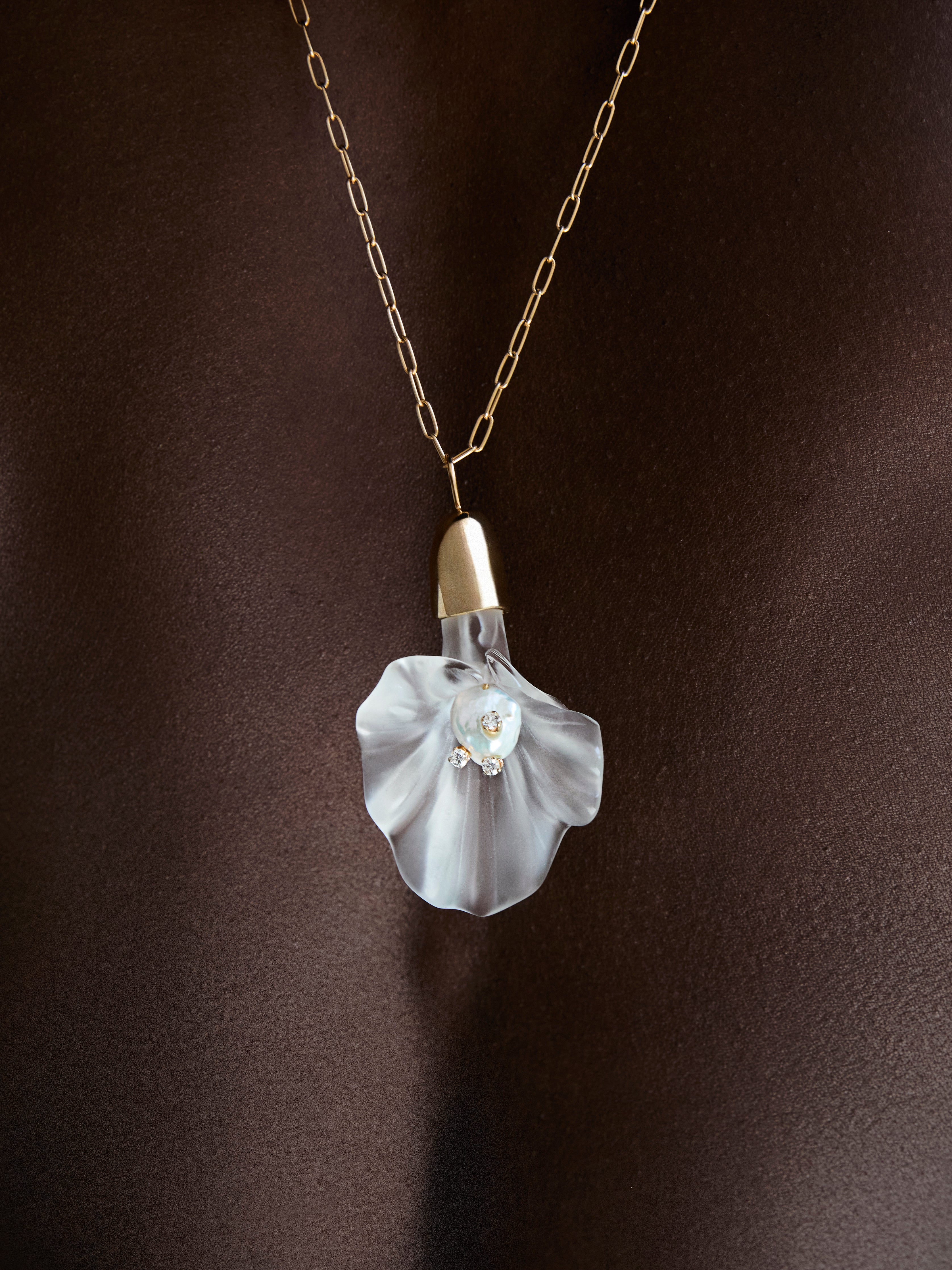 14kt Calla Lily Baroque Pearl and Diamond Necklace