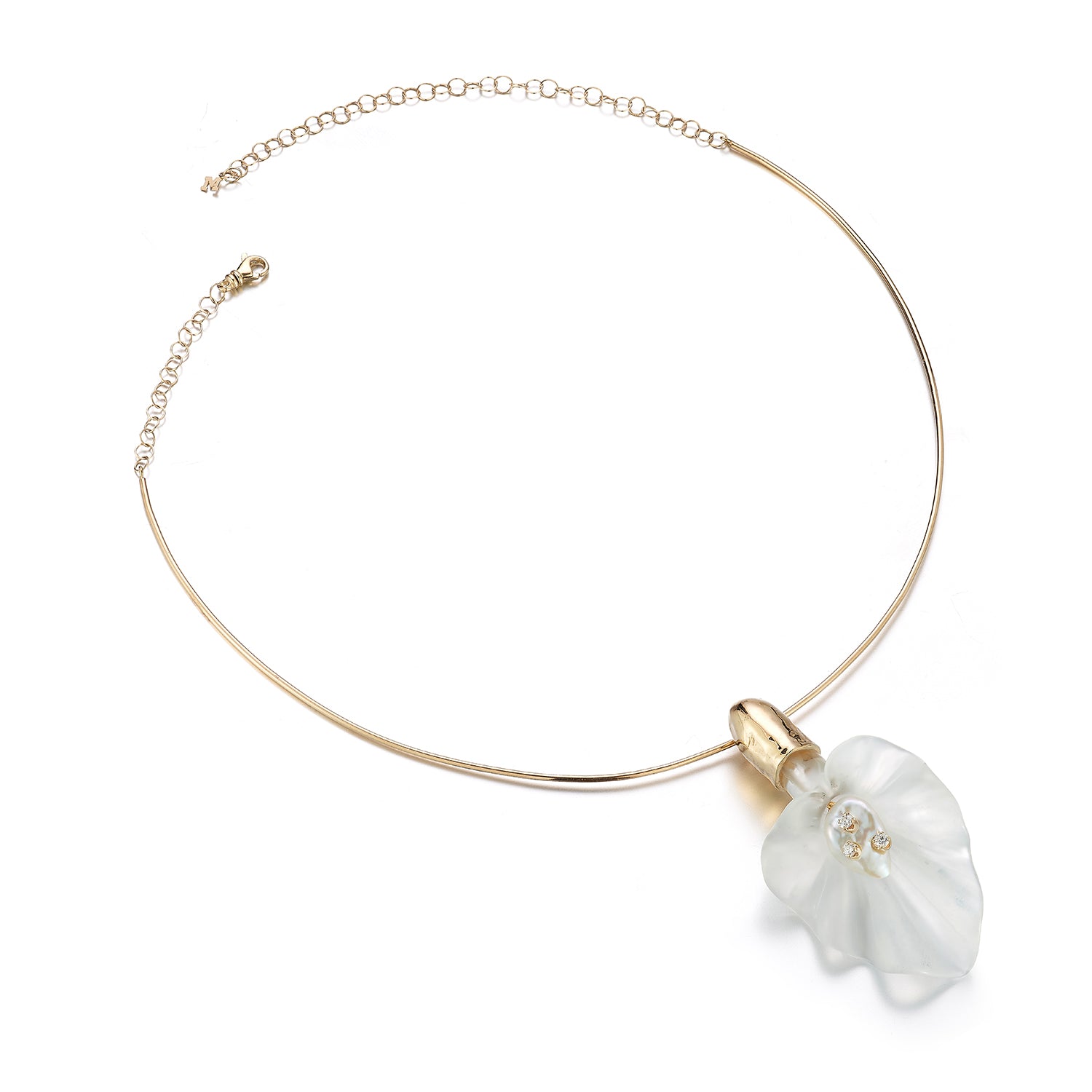 14kt Calla Lily Baroque Pearl and Diamond choker — фото 2