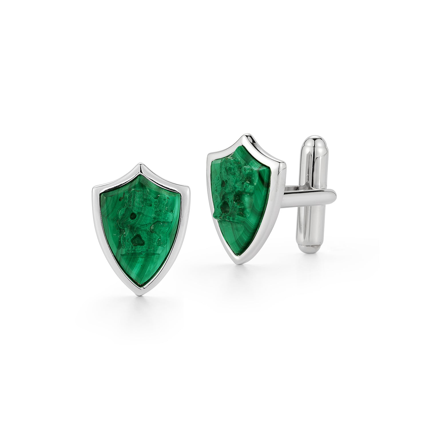 Carved Lion Malachite Shield Cufflinks