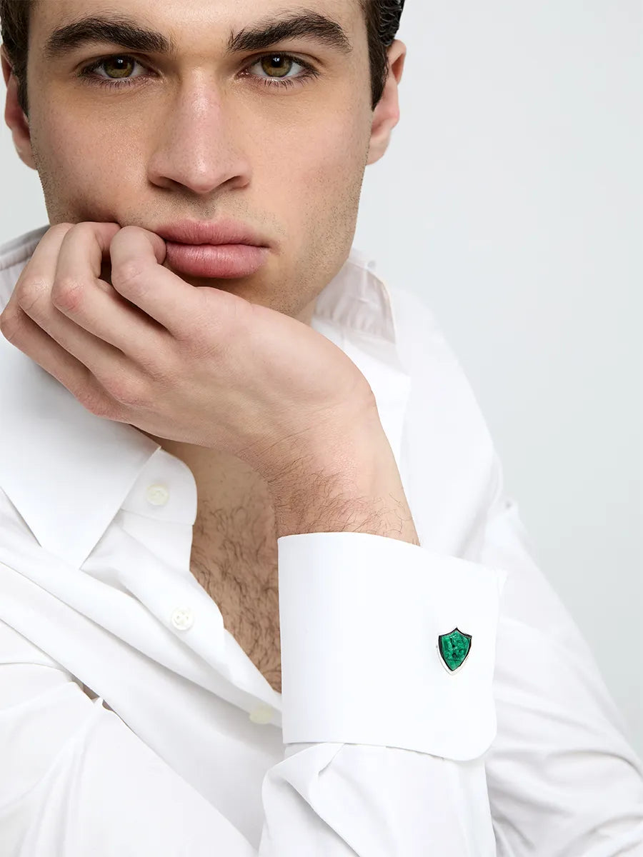 Carved Lion Malachite Shield Cufflinks — фото 3