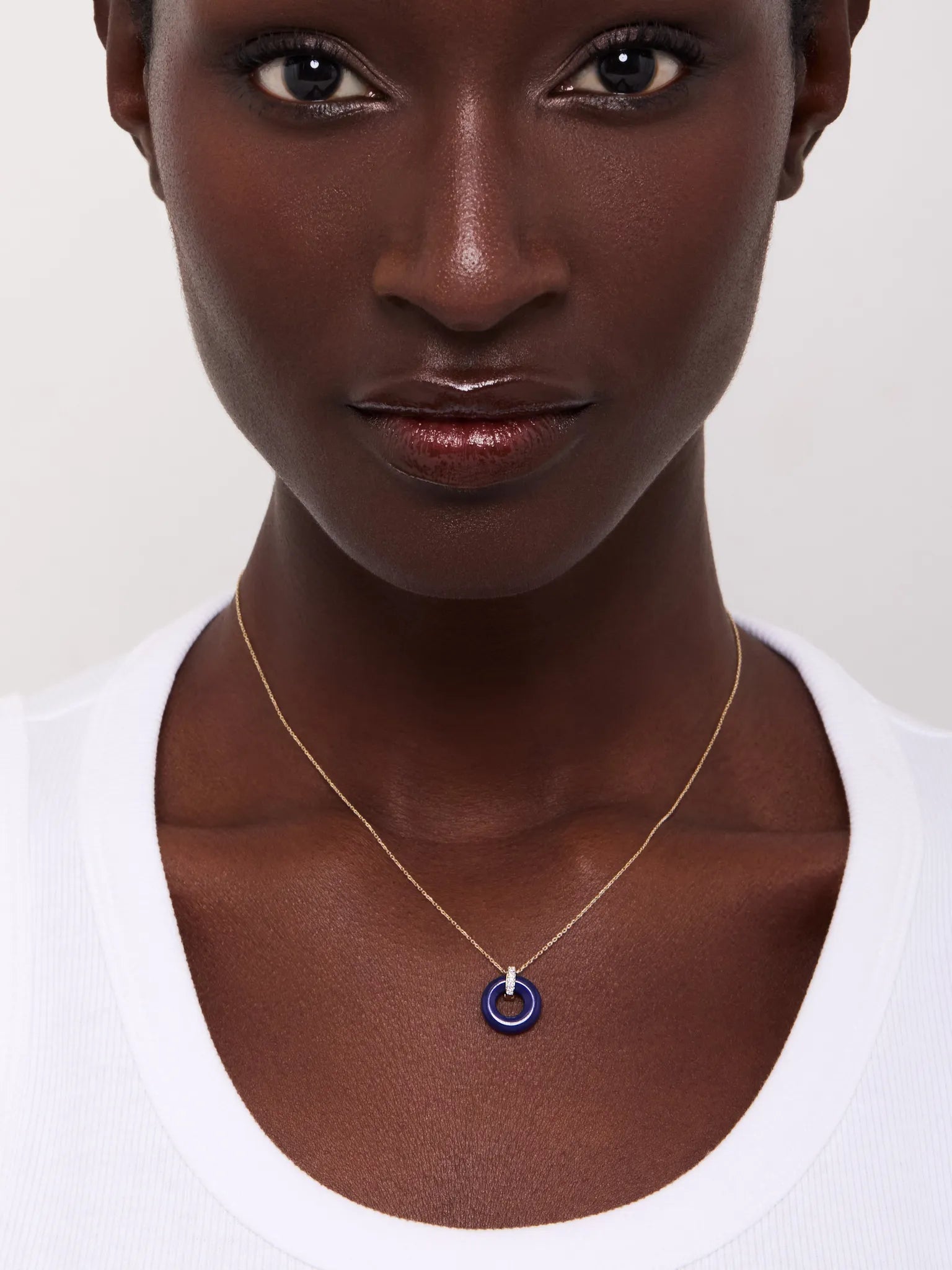 14kt Lapis Donut and Diamond Door Knocker Necklace — фото 2