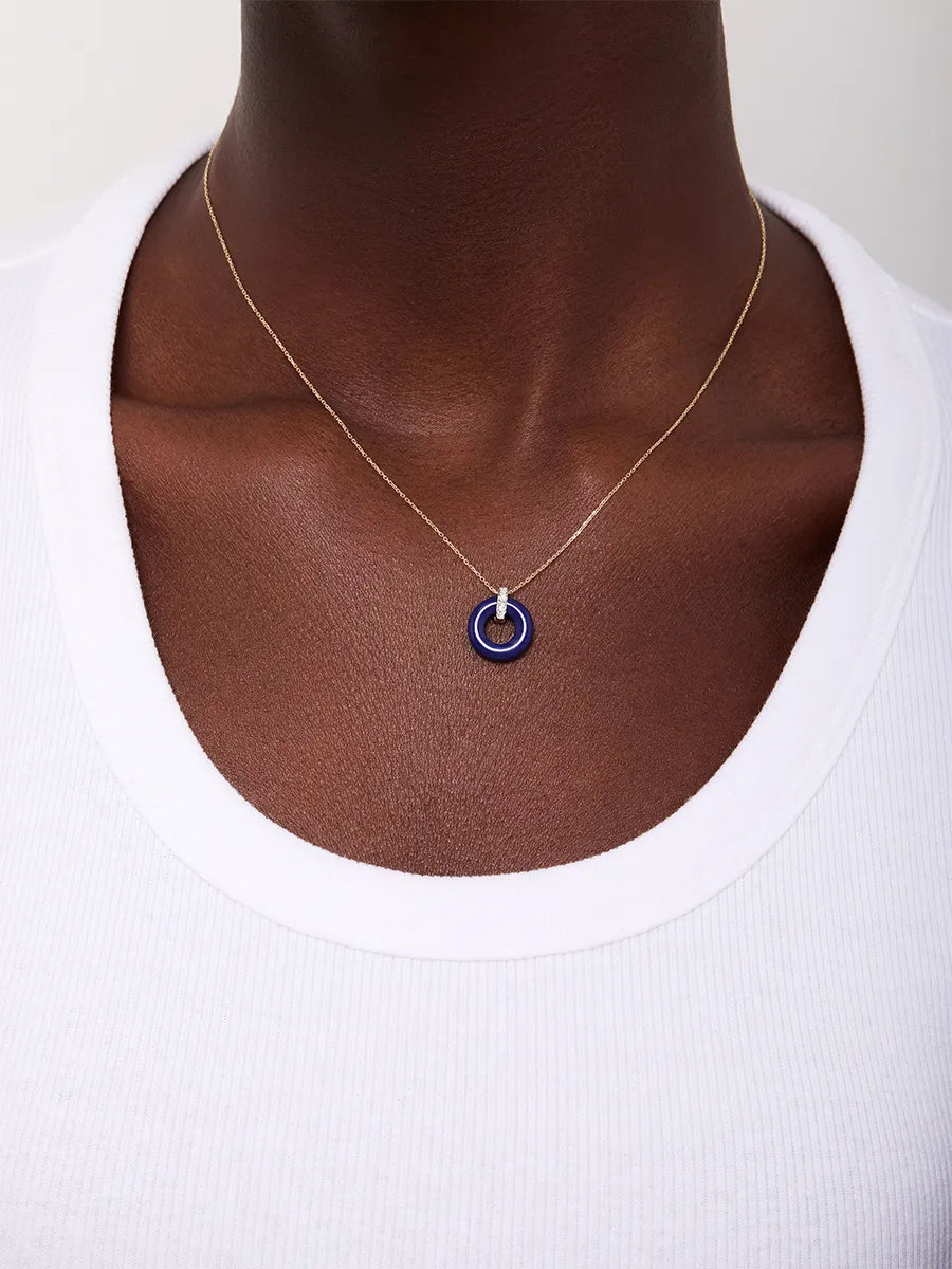 14kt Lapis Donut and Diamond Door Knocker Necklace — фото 3