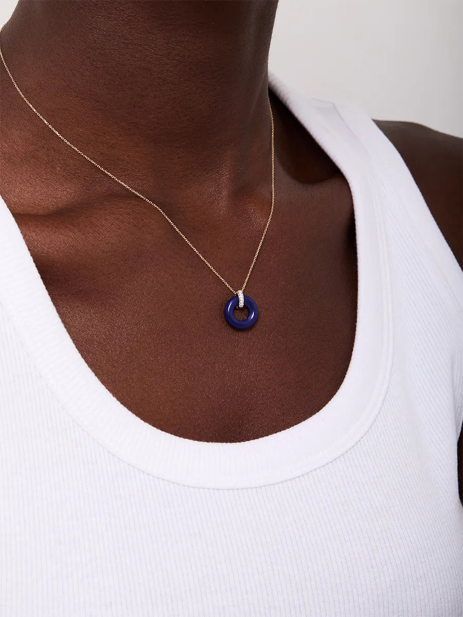 14kt Lapis Donut and Diamond Door Knocker Necklace — фото 4