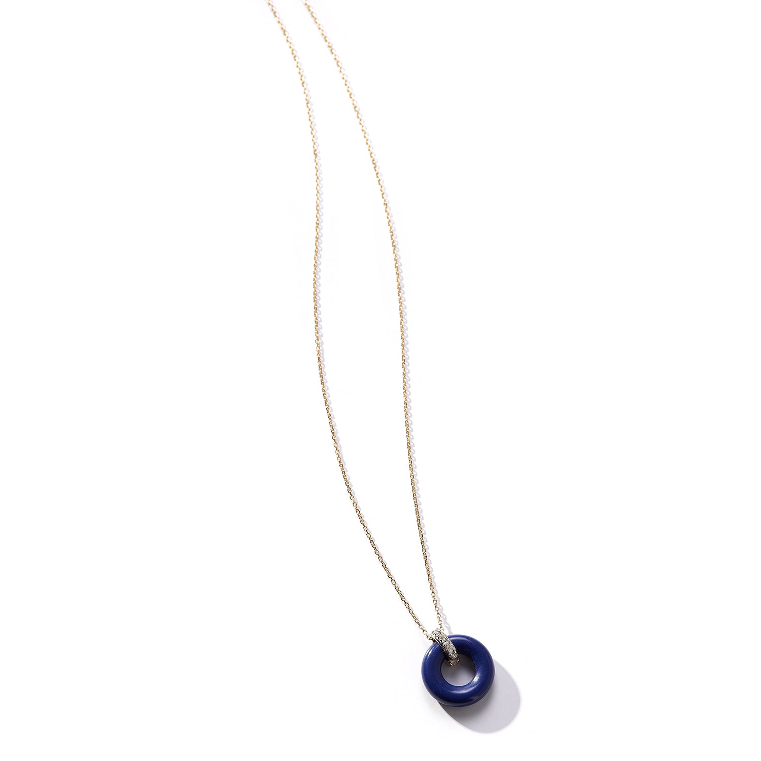 14kt Lapis Donut and Diamond Door Knocker Necklace — фото 6