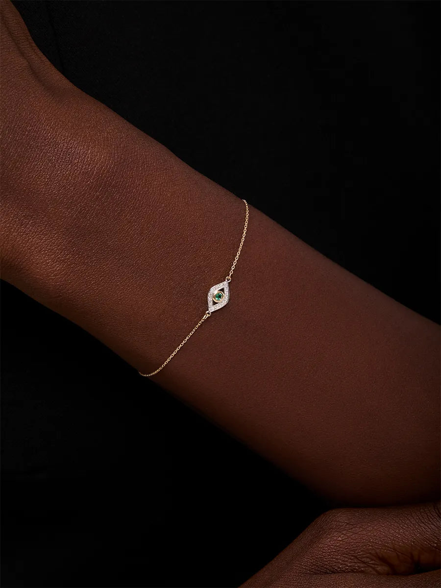 14kt Emerald Evil Eye Chain Bracelet — фото 2