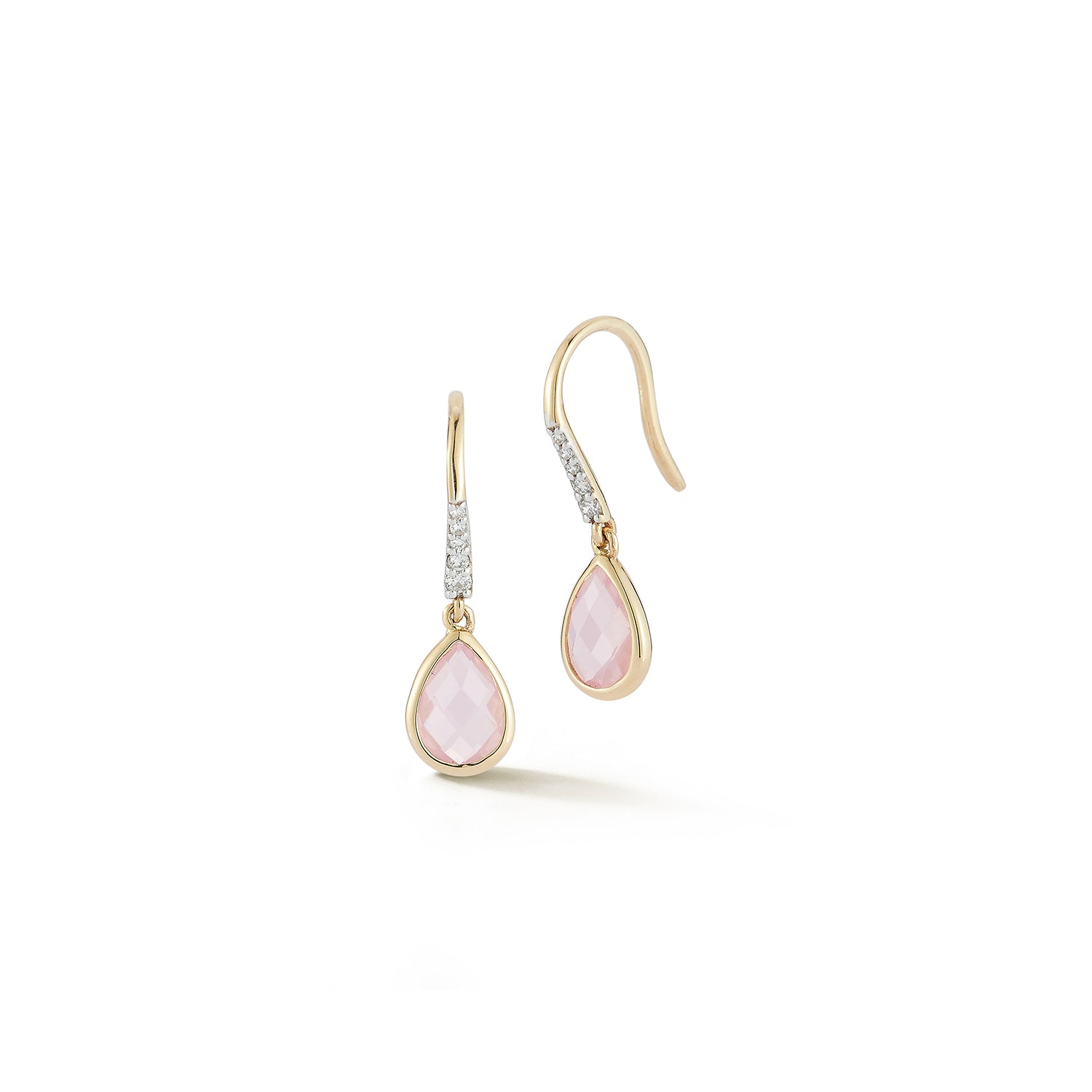 14kt Bezeled Pink Topaz Drop Earrings — фото 1