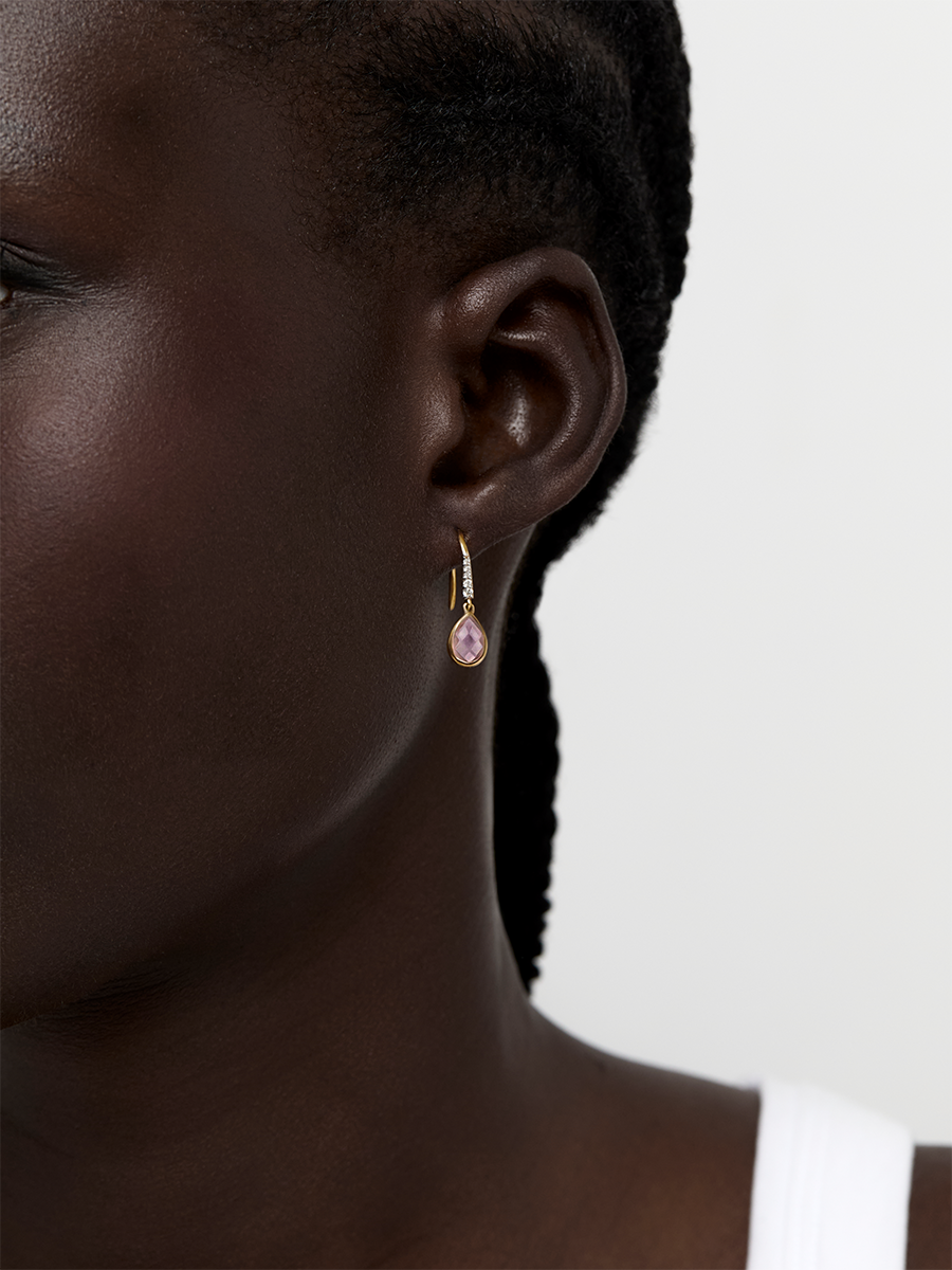 14kt Bezeled Pink Topaz Drop Earrings — фото 3
