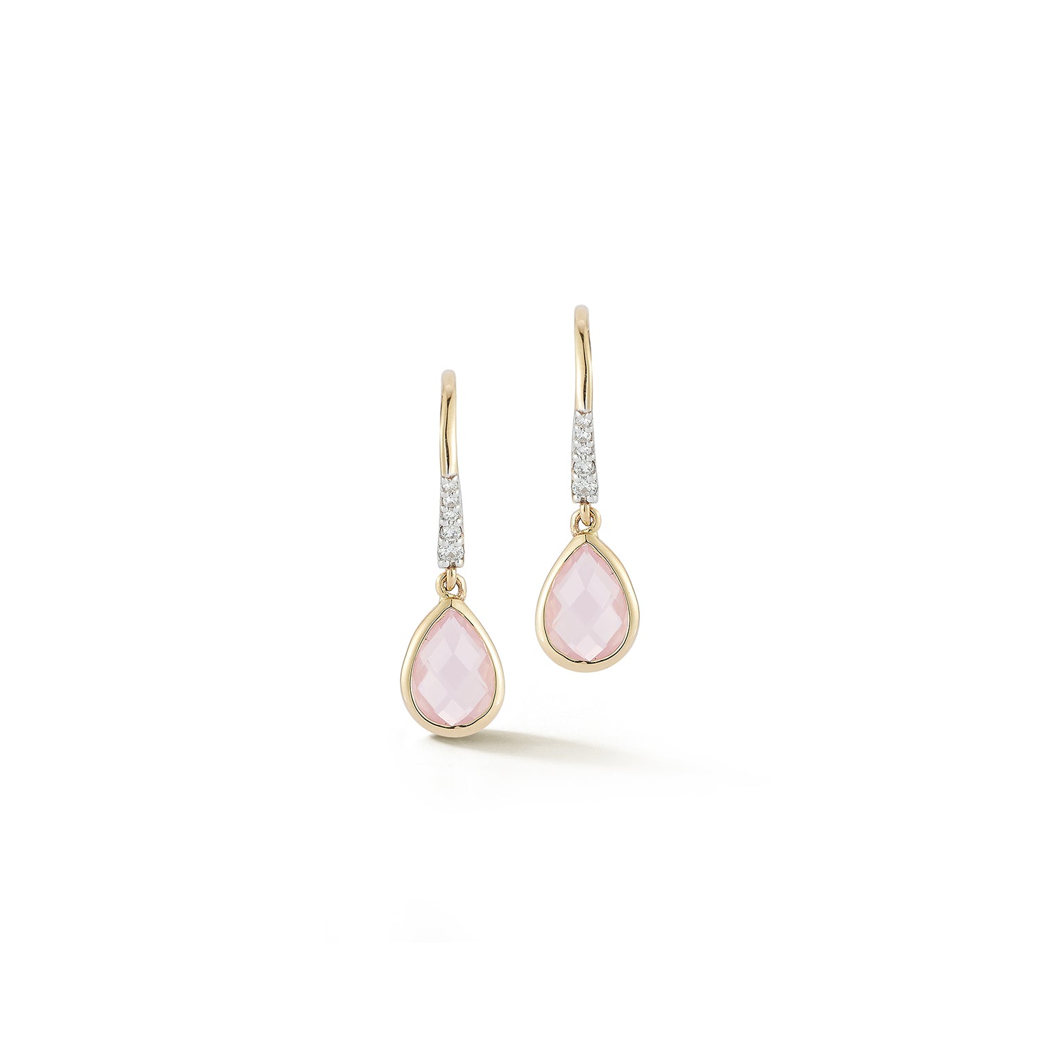 14kt Bezeled Pink Topaz Drop Earrings — фото 4