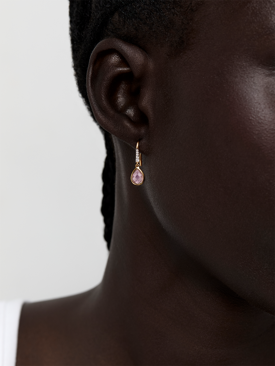 14kt Bezeled Pink Topaz Drop Earrings — фото 5