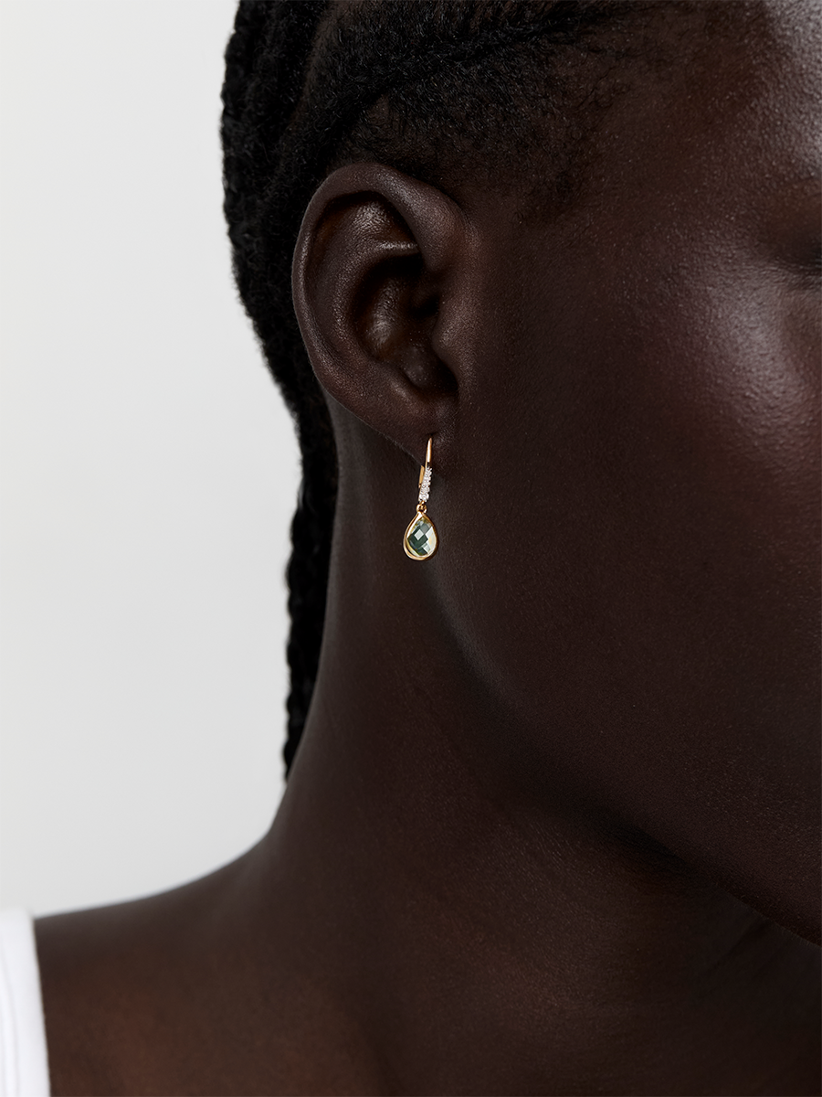 14kt Bezeled Green Amethyst Drop Earrings — фото 3