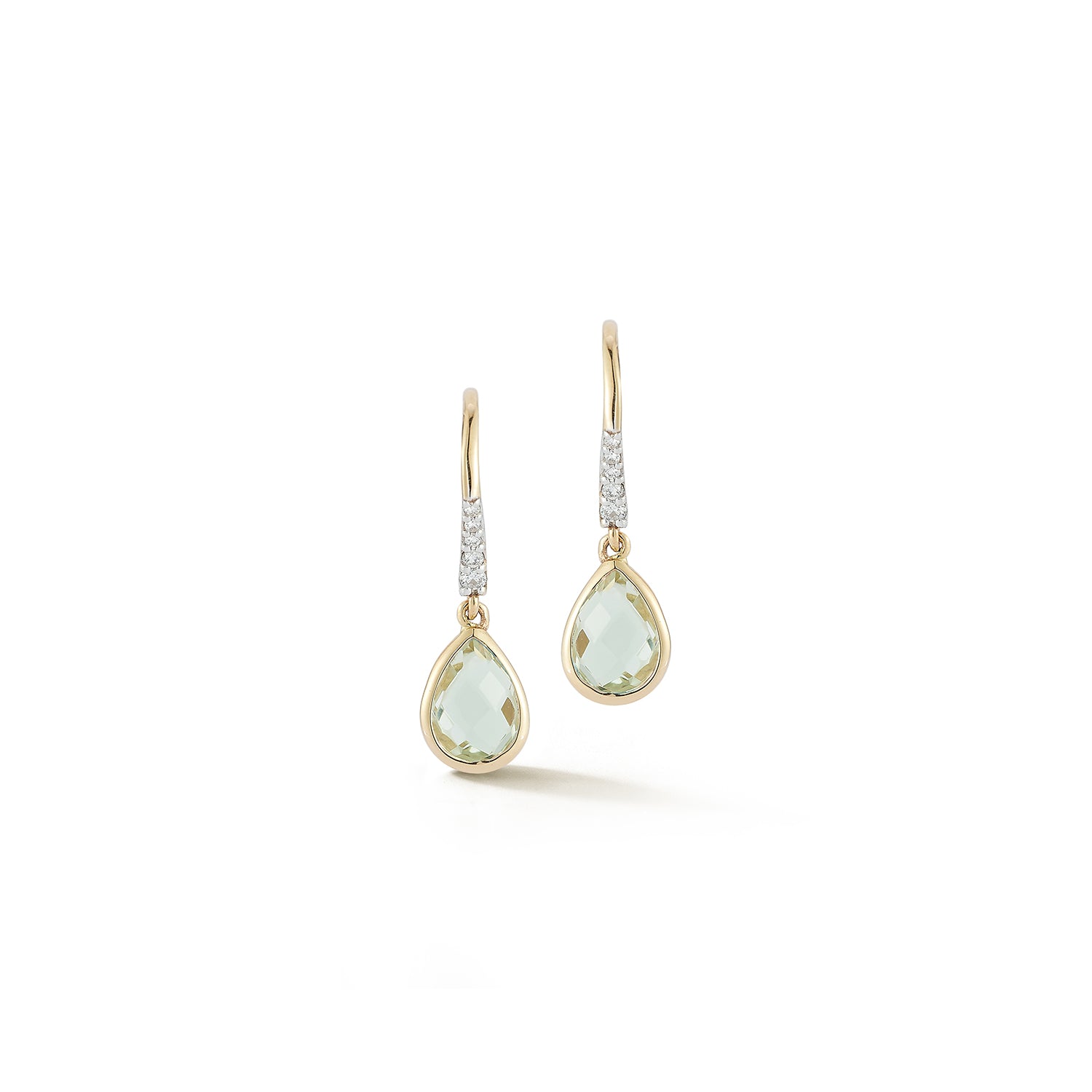 14kt Bezeled Green Amethyst Drop Earrings — фото 4