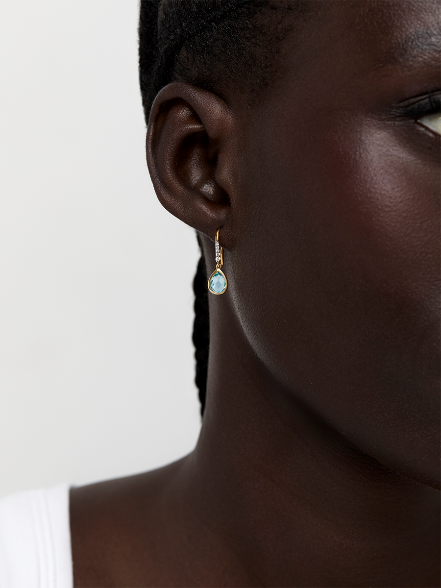 14kt Bezeled Blue Topaz Drop Earrings — фото 3