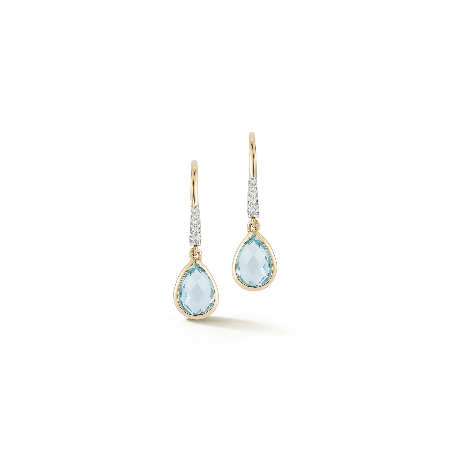 14kt Bezeled Blue Topaz Drop Earrings — фото 4