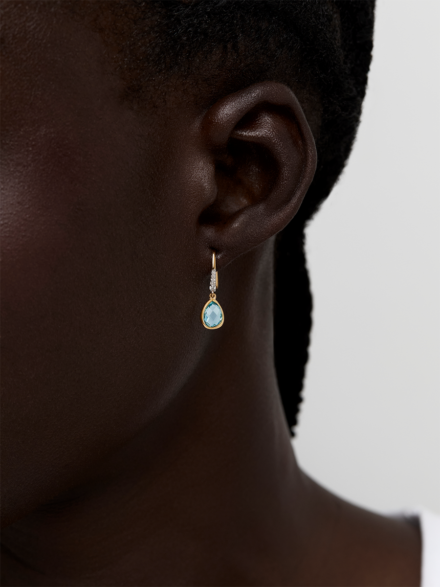 14kt Bezeled Blue Topaz Drop Earrings — фото 5