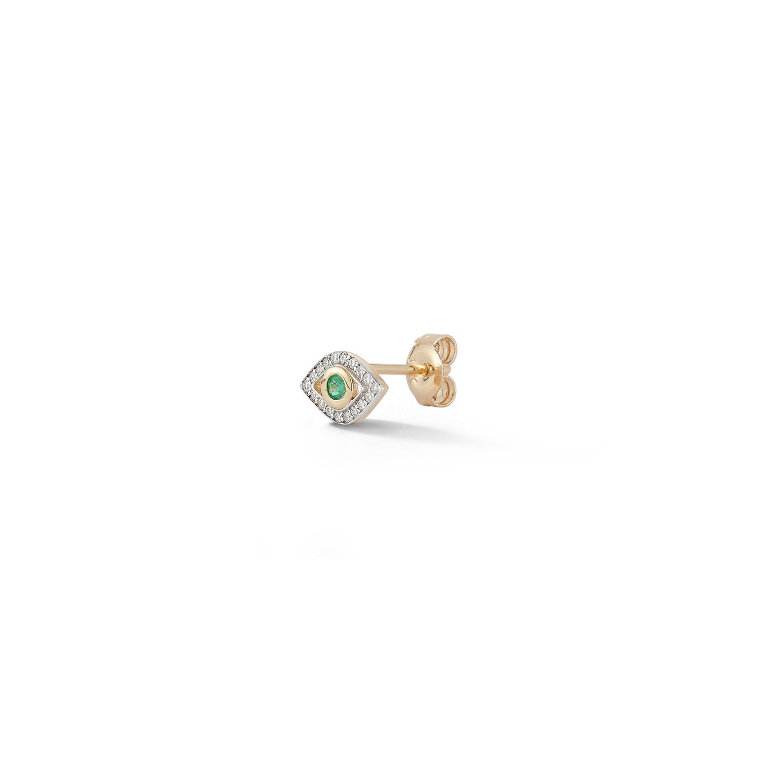 14kt Single Emerald Evil Eye Stud — фото 3