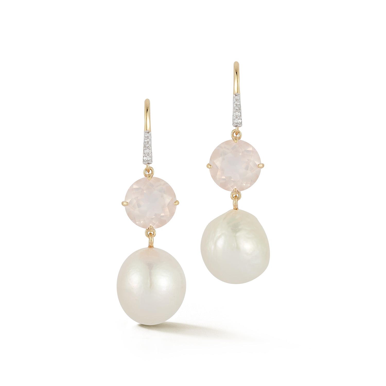 14kt Brilliant Pink Topaz and Baroque Pearl Drop Earrings — фото 4