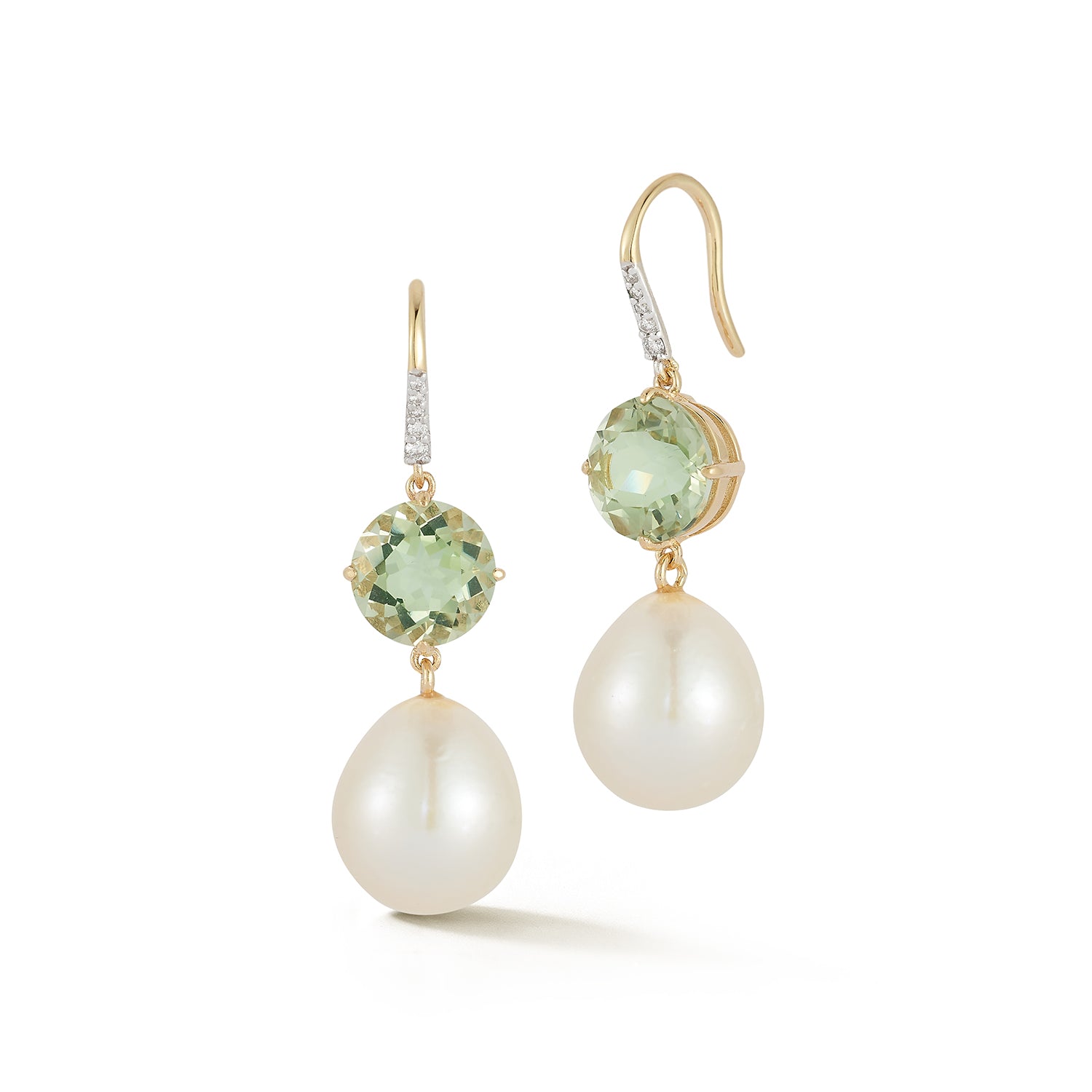 14kt Brilliant Green Amethyst and Baroque Pearl Drop Earrings — фото 1