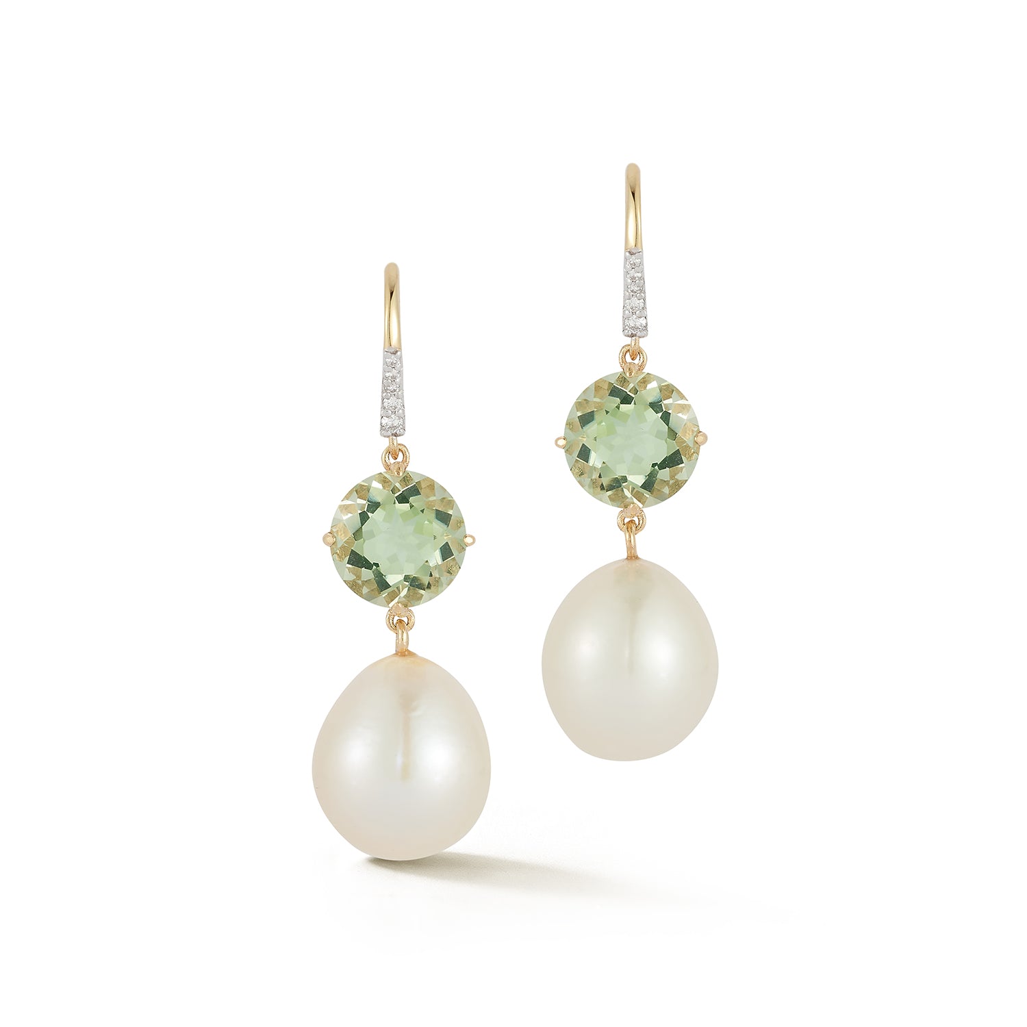 14kt Brilliant Green Amethyst and Baroque Pearl Drop Earrings — фото 4