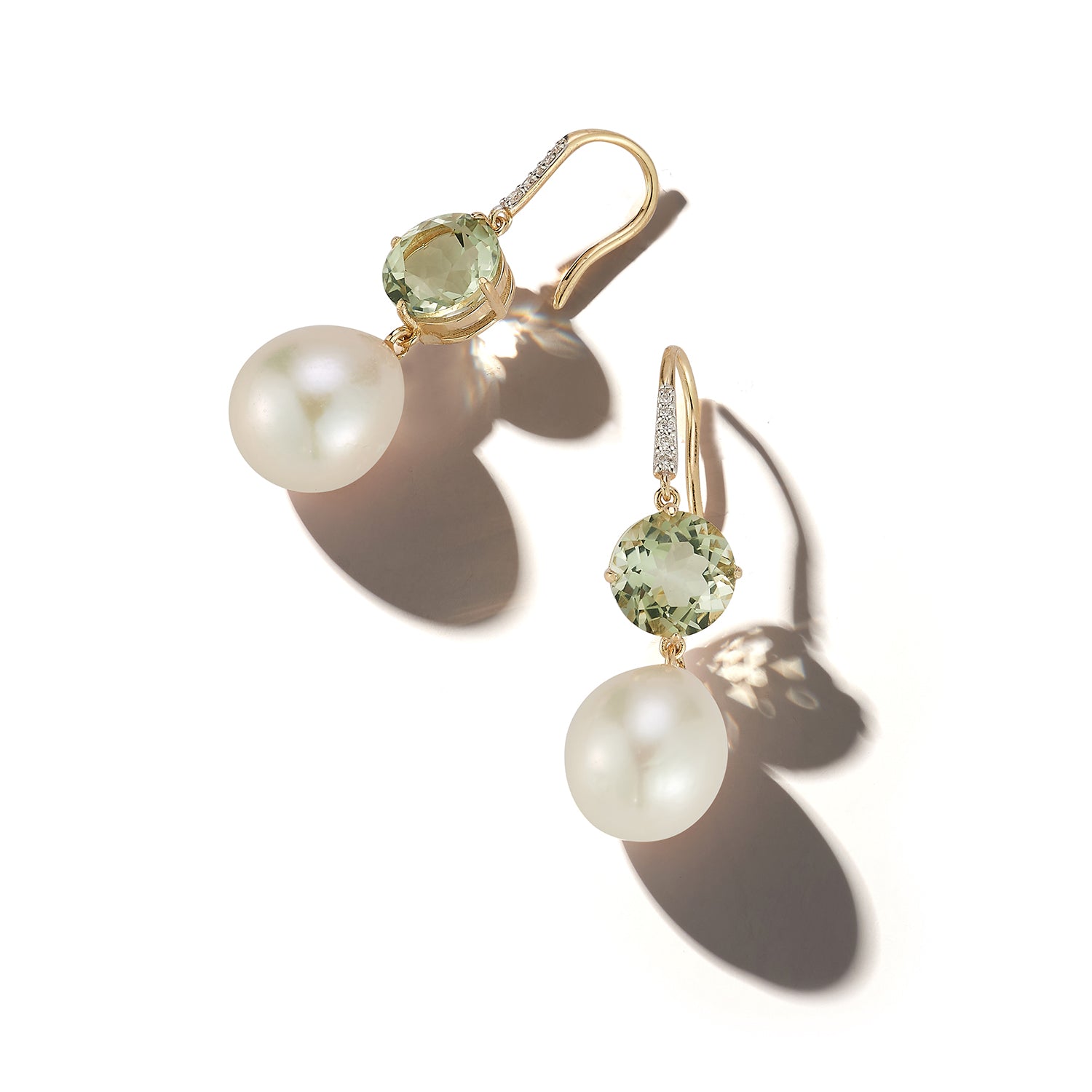 14kt Brilliant Green Amethyst and Baroque Pearl Drop Earrings — фото 6