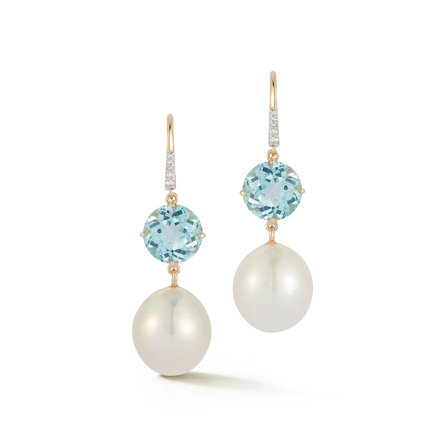 14kt Brilliant Blue Topaz and Baroque Pearl Drop Earrings — фото 3