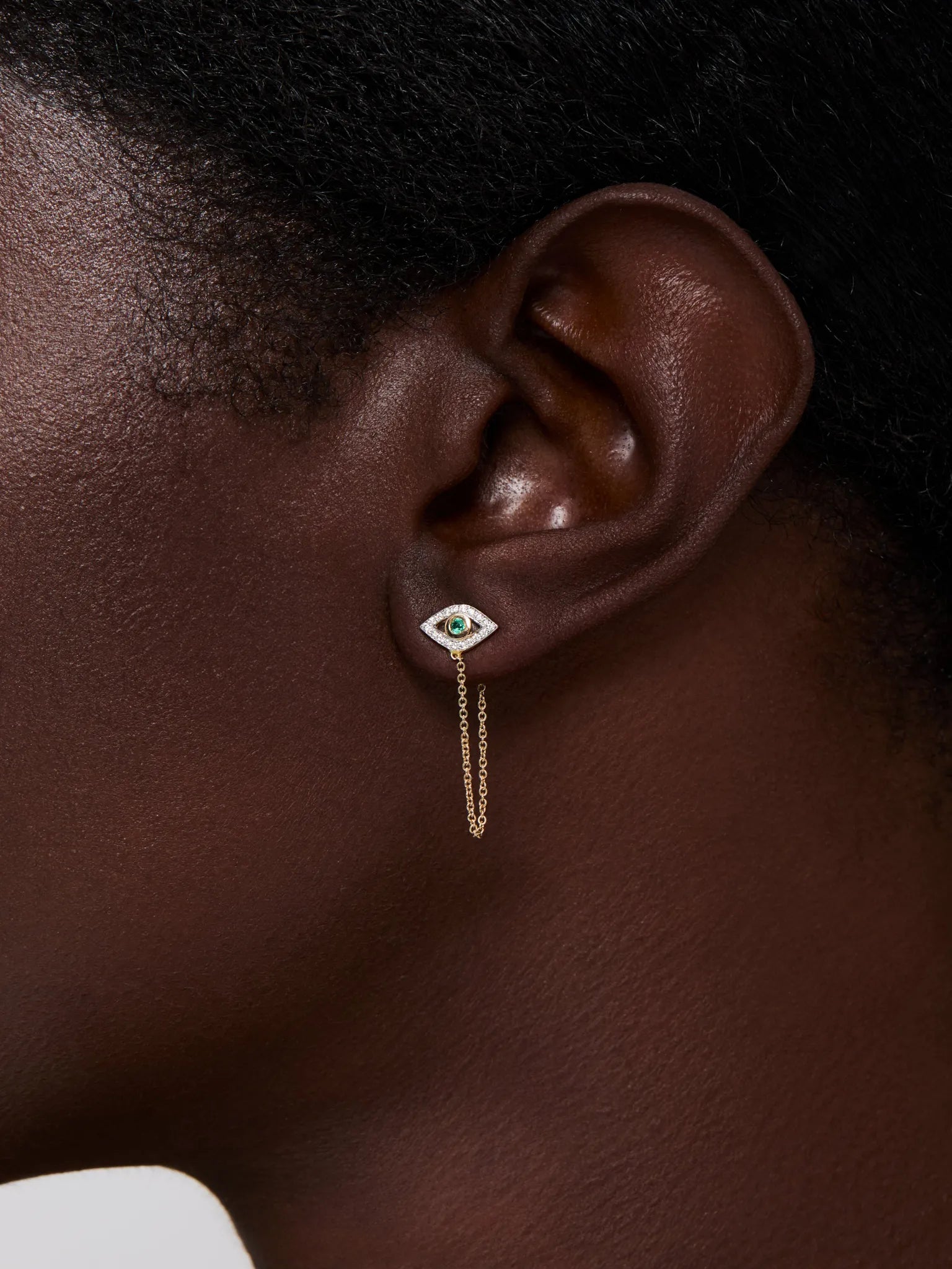 14kt Emerald Evil Eye Studs with Chain Drop — фото 2