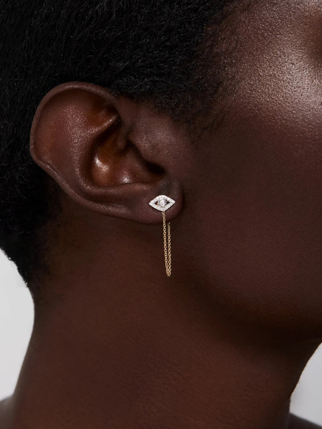 14kt Diamond Evil Eye Studs with Chain Drop — фото 2