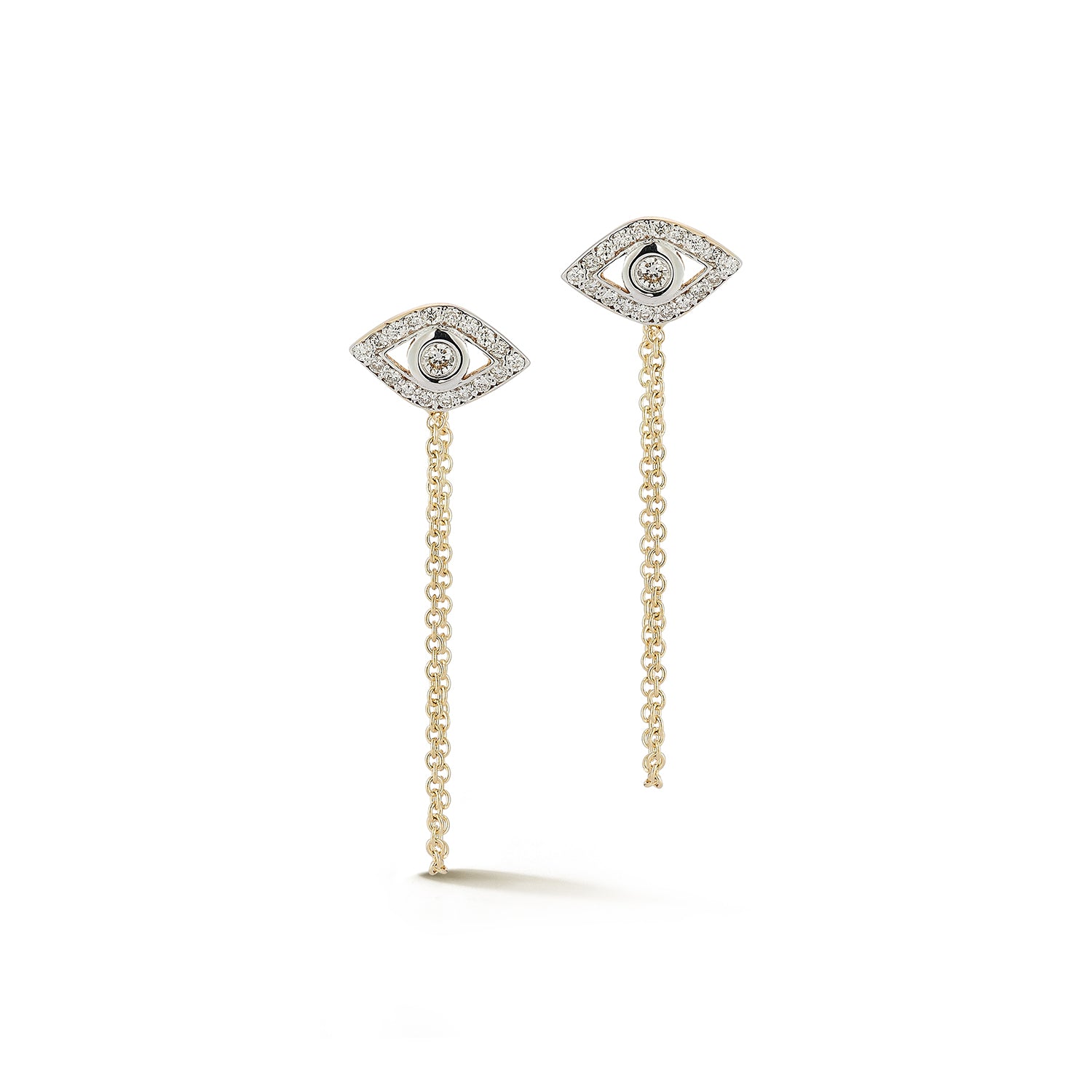 14kt Diamond Evil Eye Studs with Chain Drop — фото 3