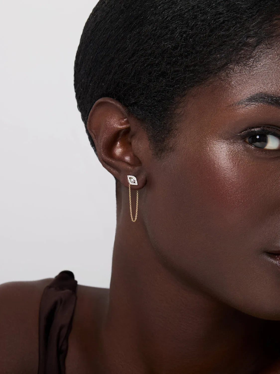 14kt Diamond Evil Eye Studs with Chain Drop — фото 4