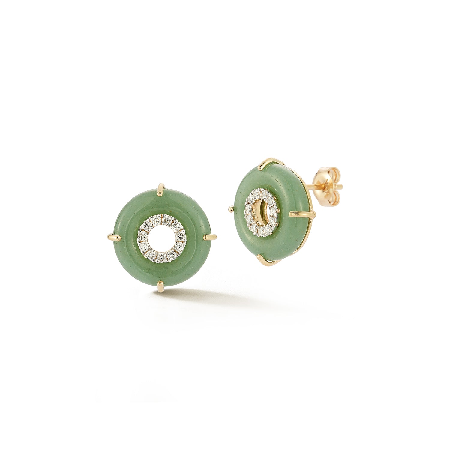 14kt Jade Donut Diamond Inner Circle Studs