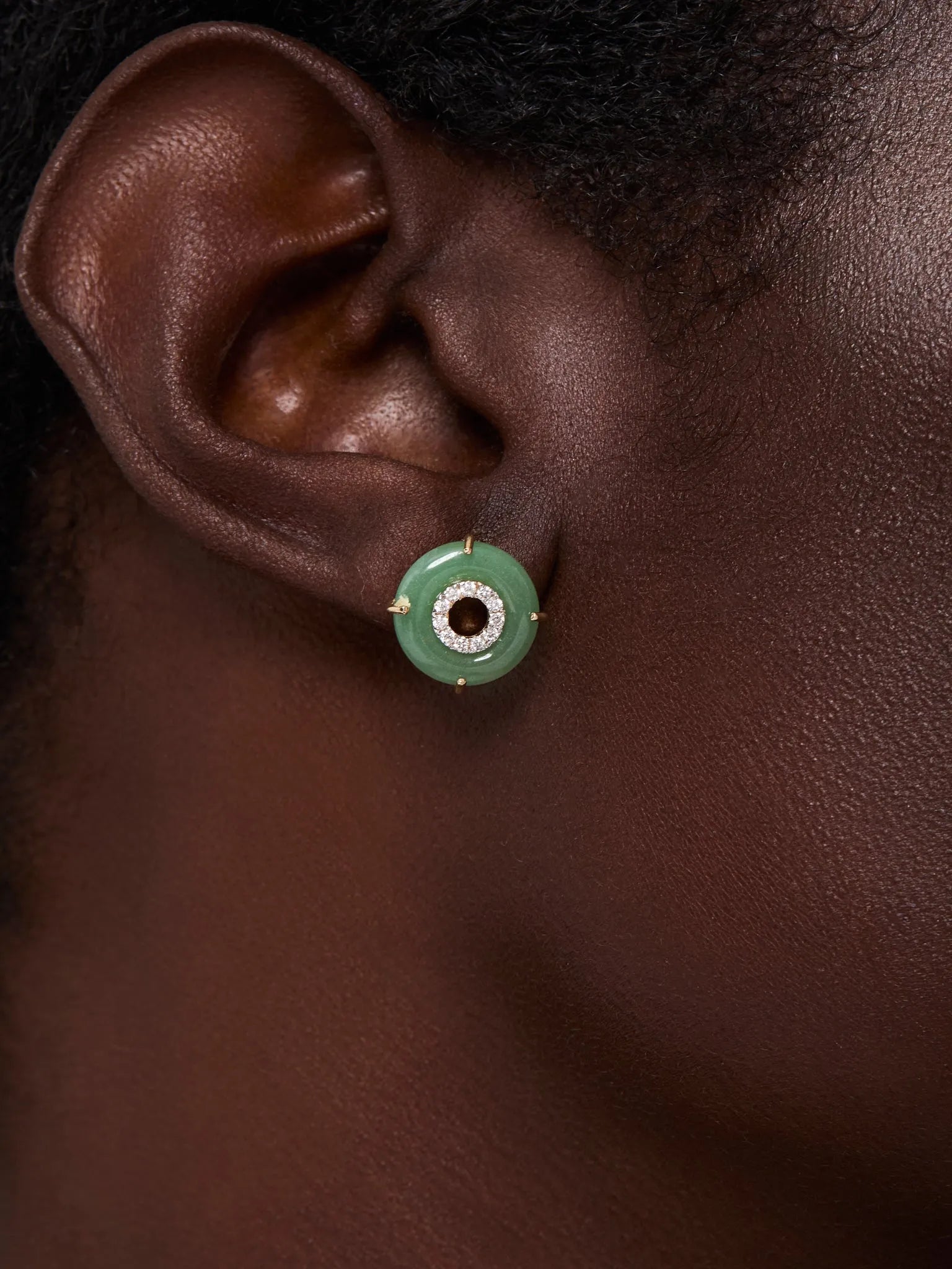 14kt Jade Donut Diamond Inner Circle Studs — фото 2