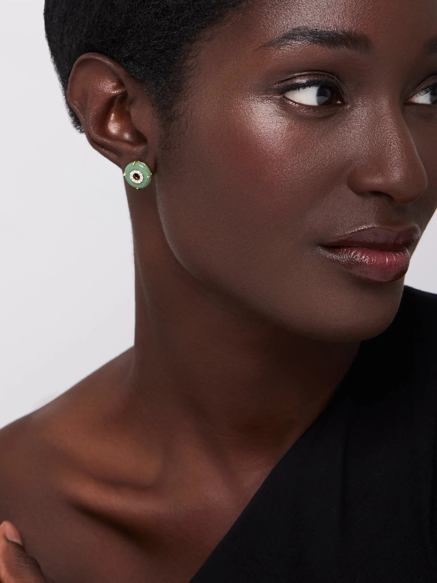 14kt Jade Donut Diamond Inner Circle Studs — фото 3