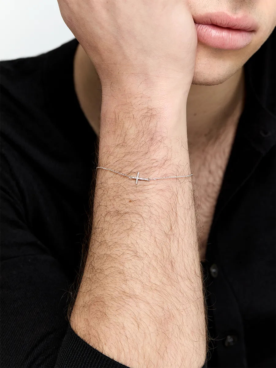 Silver Mini Diamonds Cross Bracelet — фото 2