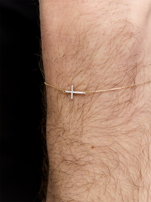 14kt Men's Mini Diamonds Cross Bracelet — фото 3
