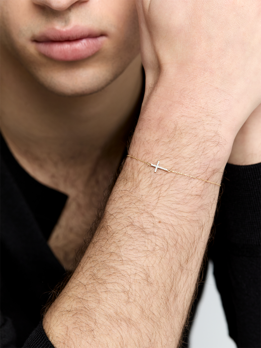 14kt Men's Mini Diamonds Cross Bracelet — фото 4