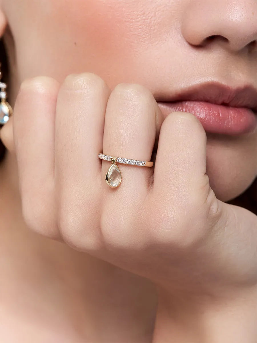 14kt Green Amethyst Pear Dangle Ring — фото 2