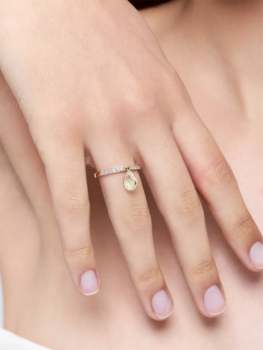 14kt Green Amethyst Pear Dangle Ring — фото 3