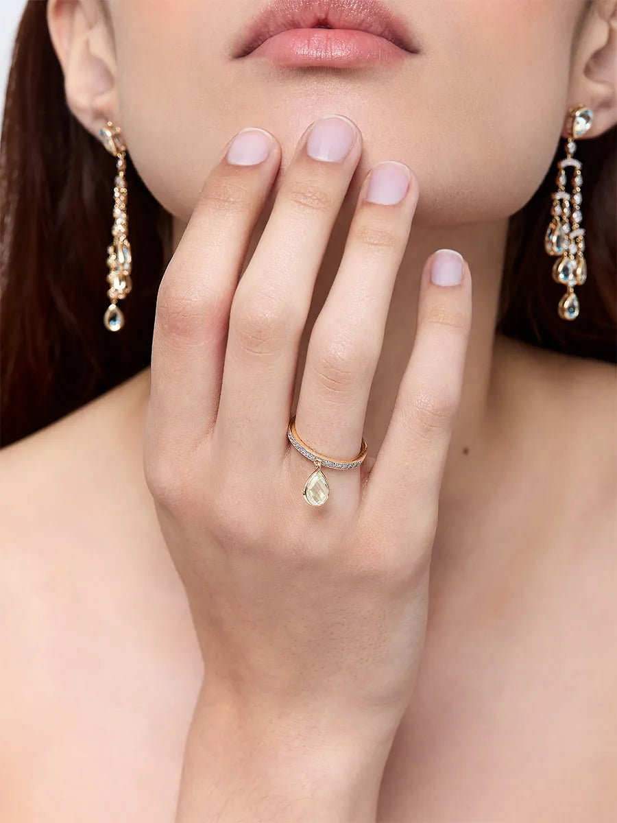 14kt Green Amethyst Pear Dangle Ring — фото 5