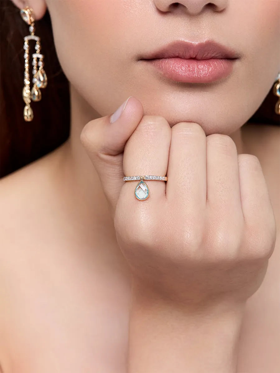 14kt Blue Topaz Pear Dangle Ring — фото 2
