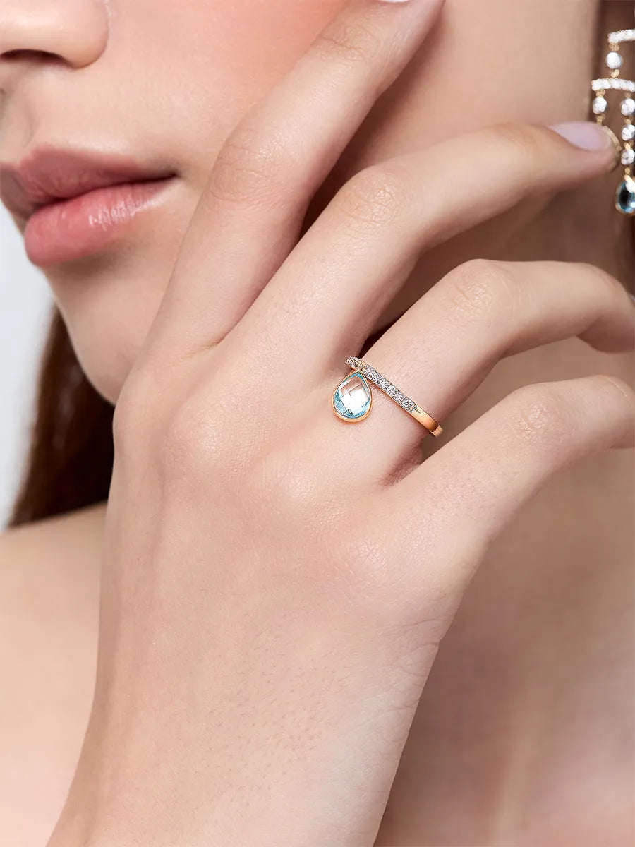 14kt Blue Topaz Pear Dangle Ring — фото 3