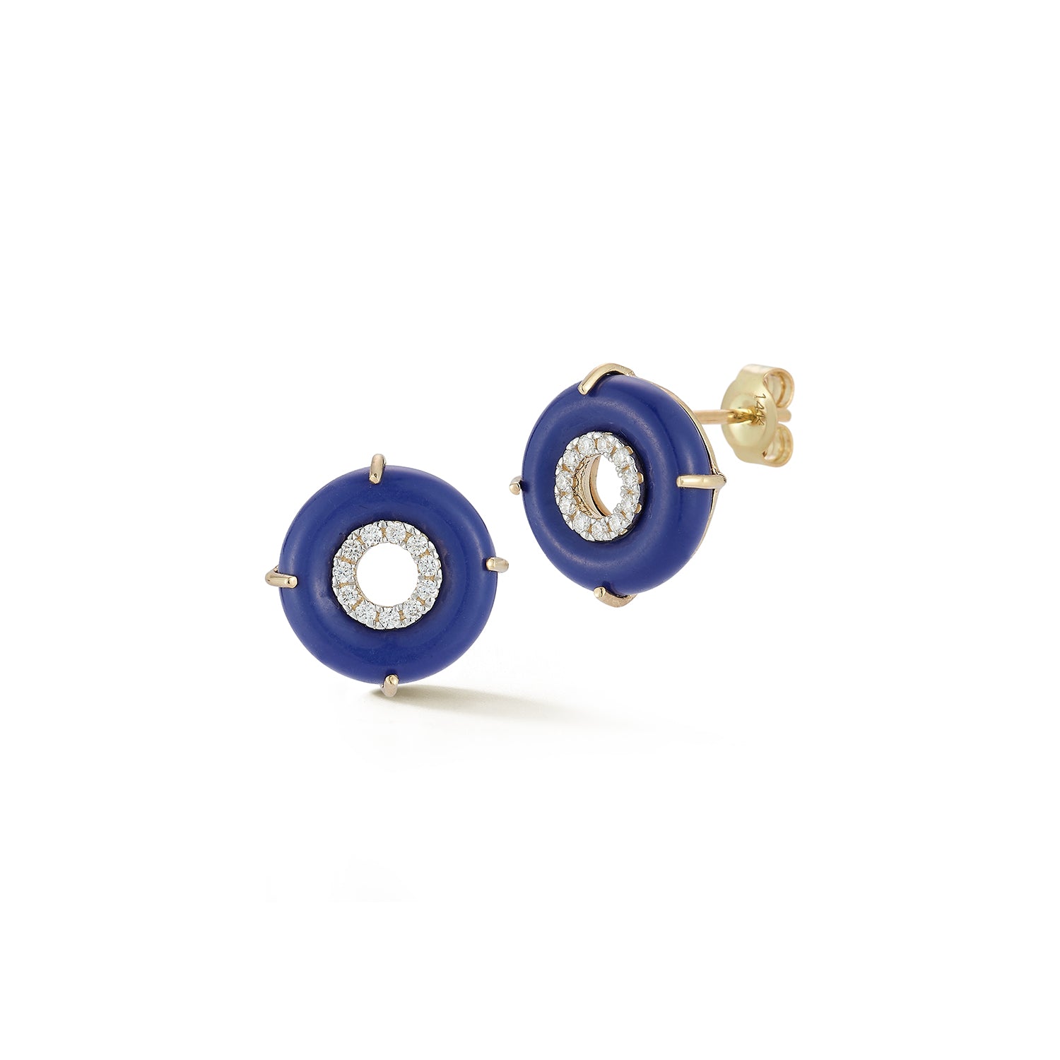 14kt Lapis Donut Diamond Inner Circle Studs