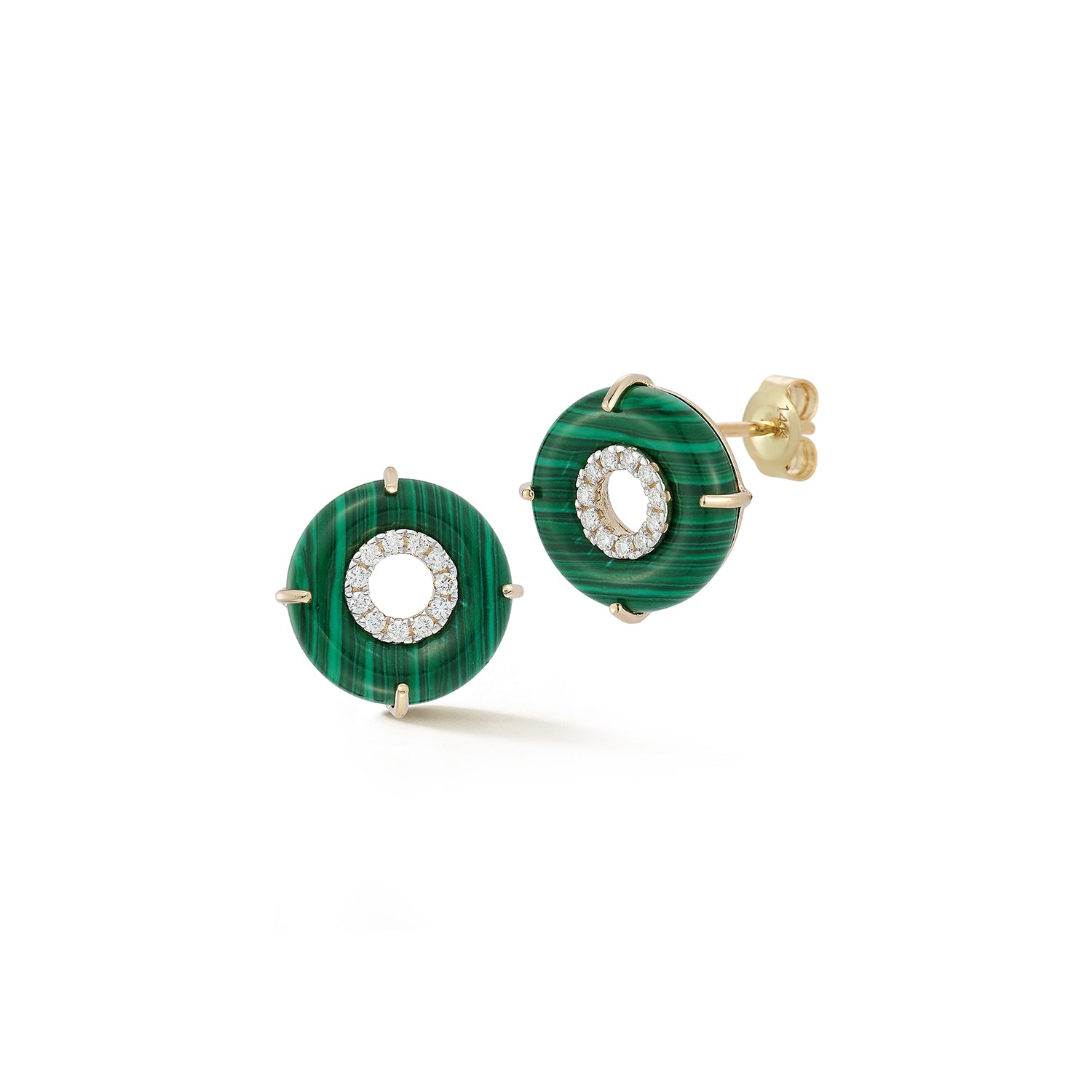 14kt Malachite Donut Diamond Inner Circle Studs — фото 1