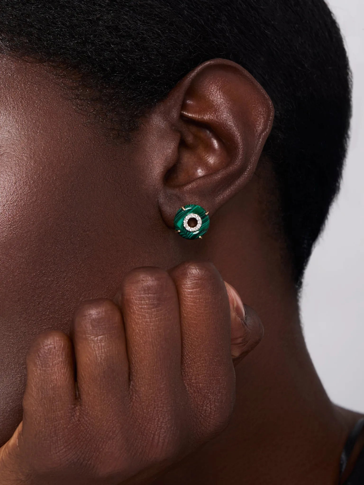 14kt Malachite Donut Diamond Inner Circle Studs — фото 2