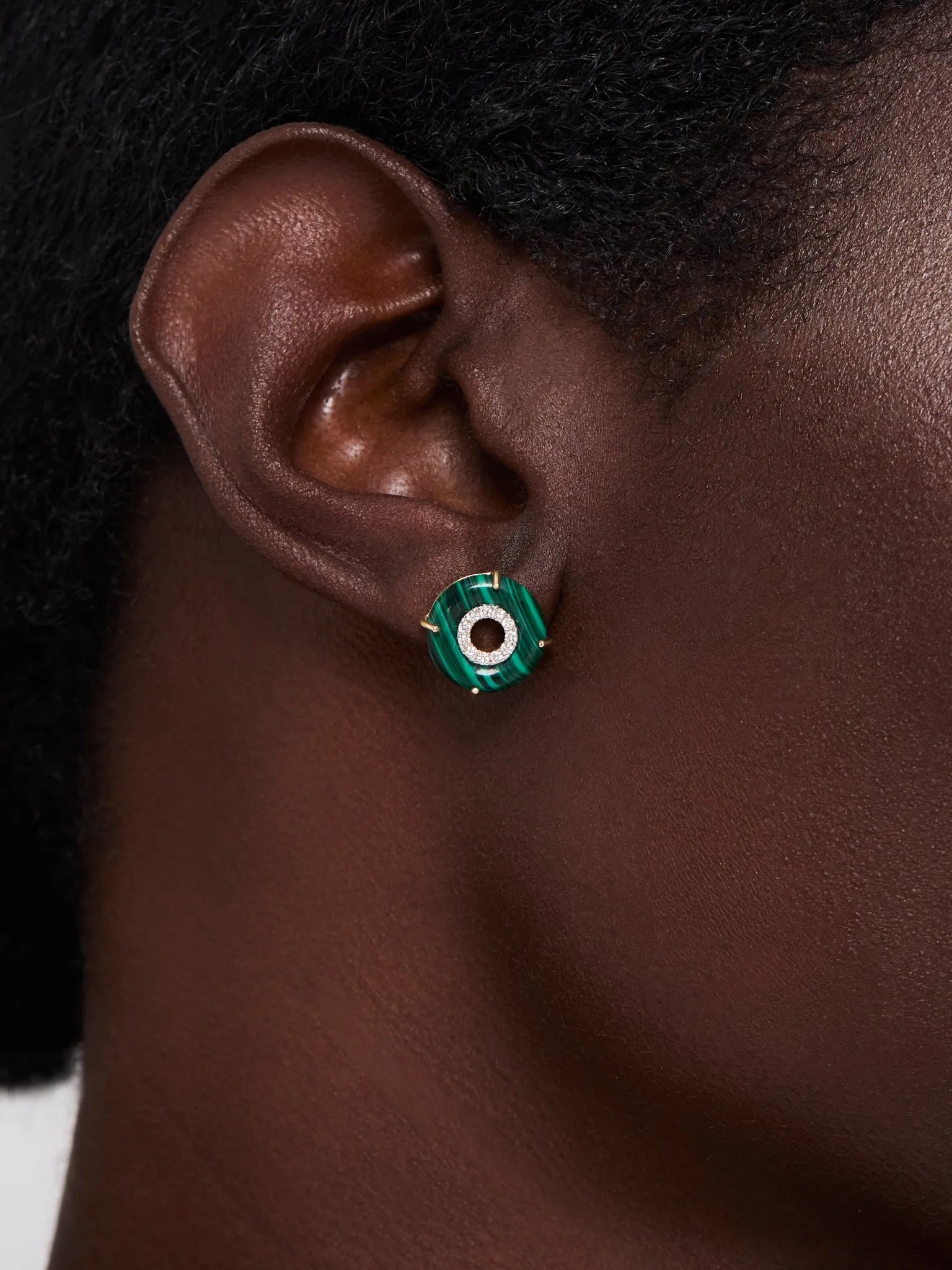 14kt Malachite Donut Diamond Inner Circle Studs — фото 3