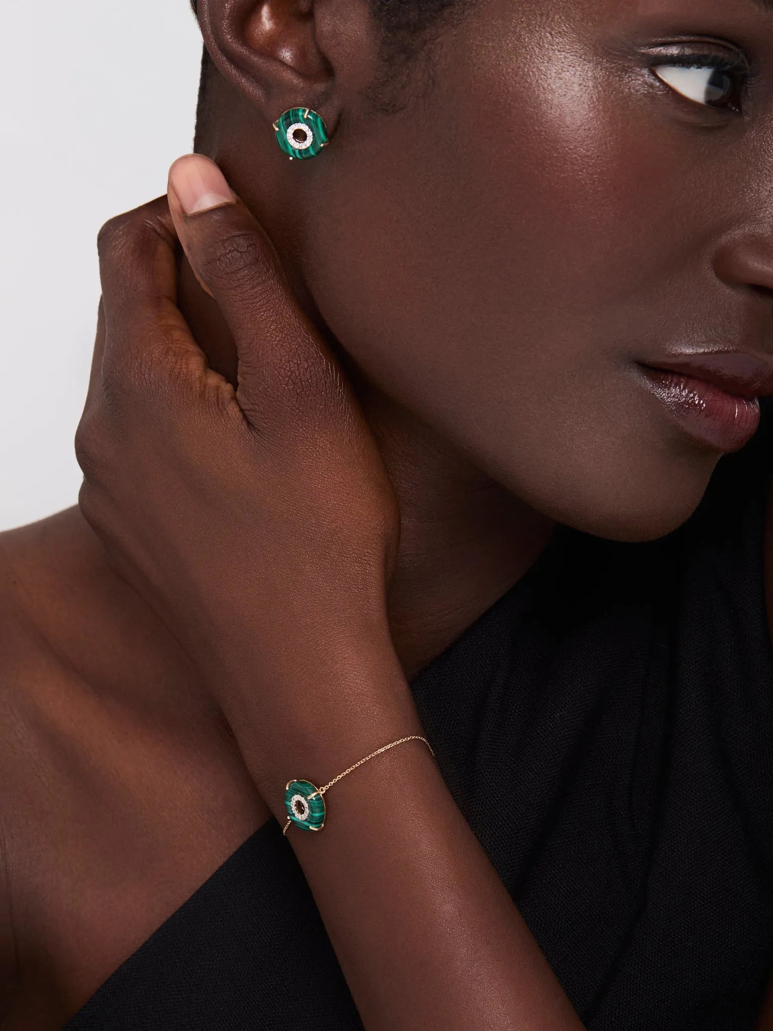 14kt Malachite Donut Diamond Inner Circle Studs — фото 4