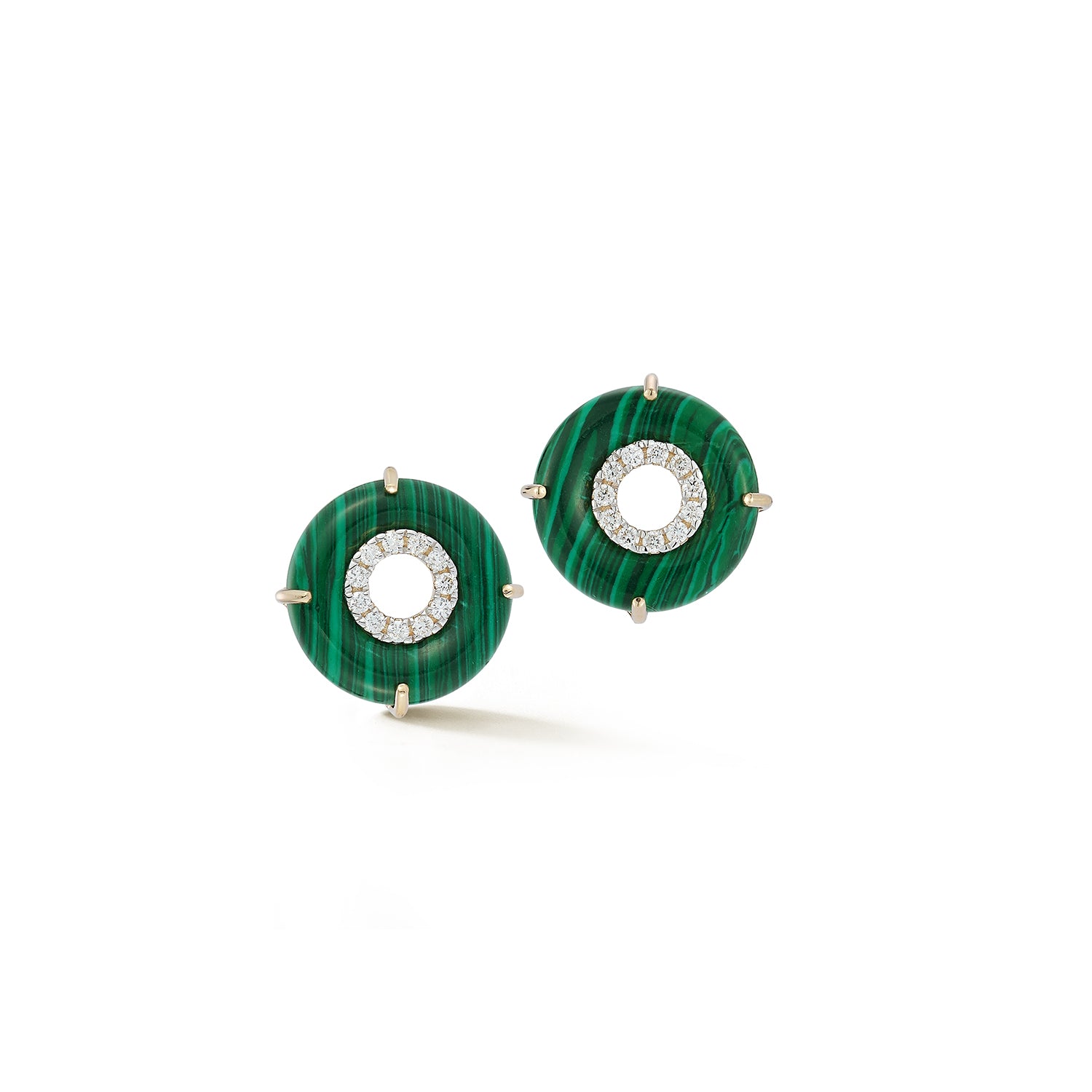 14kt Malachite Donut Diamond Inner Circle Studs — фото 5
