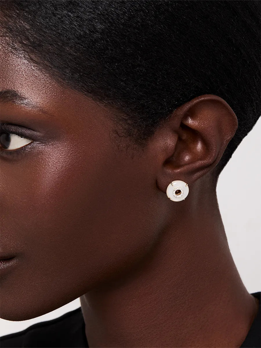 14kt Mother of Pearl Donut Diamond Inner Circle Studs — фото 2