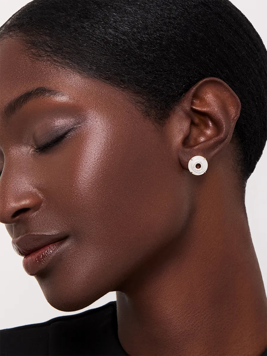 14kt Mother of Pearl Donut Diamond Inner Circle Studs — фото 3