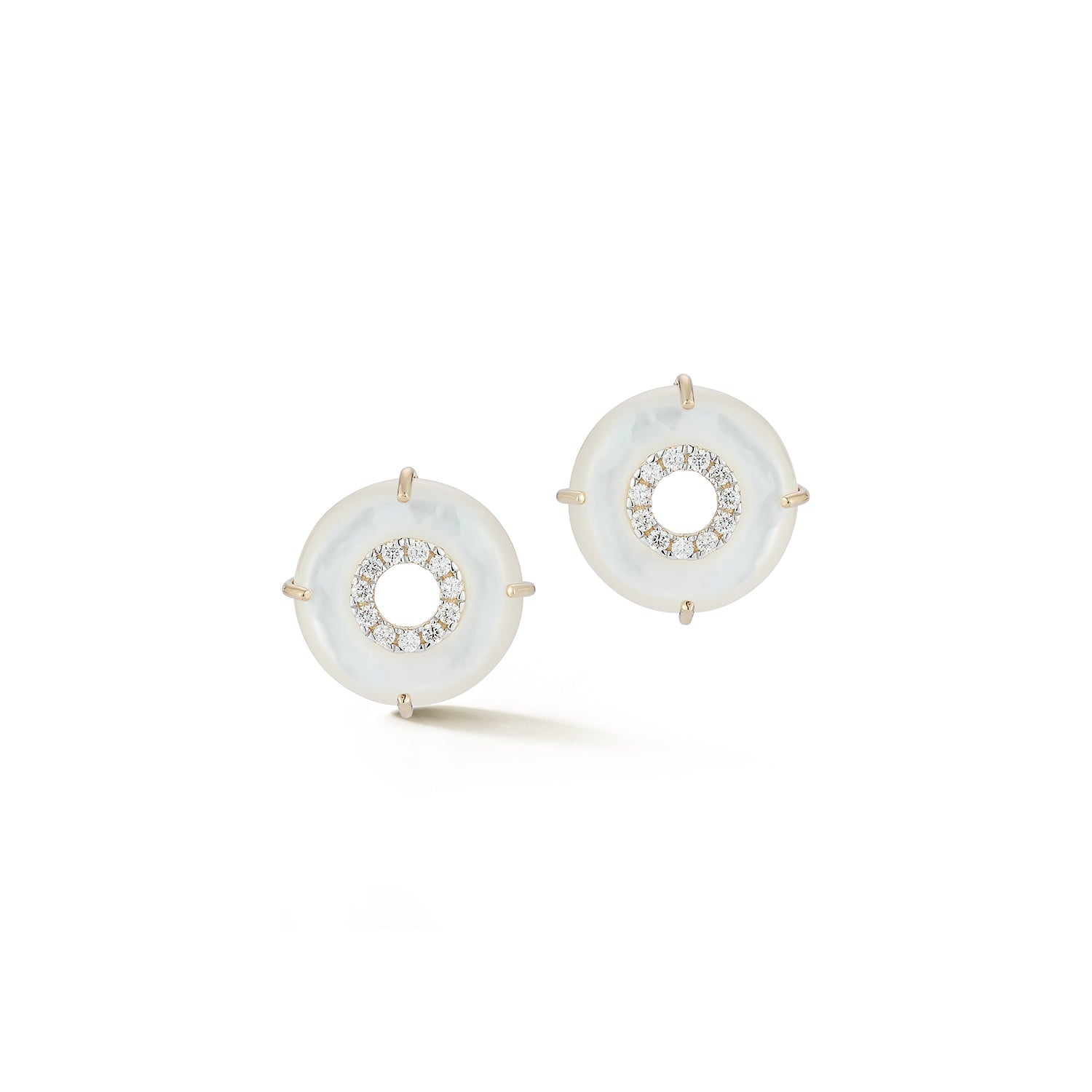 14kt Mother of Pearl Donut Diamond Inner Circle Studs — фото 5