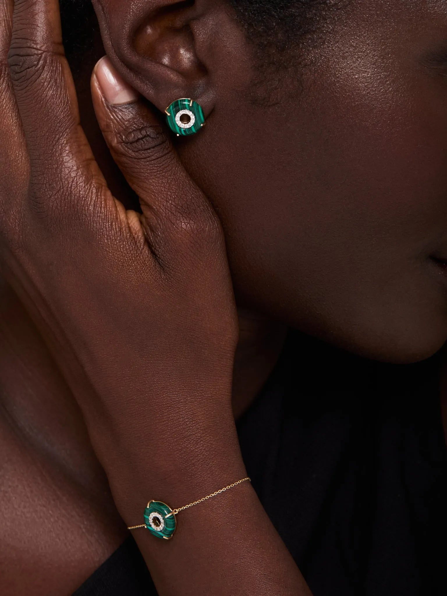 14kt Malachite Donut Diamond Inner Circle Chain Bracelet — фото 2