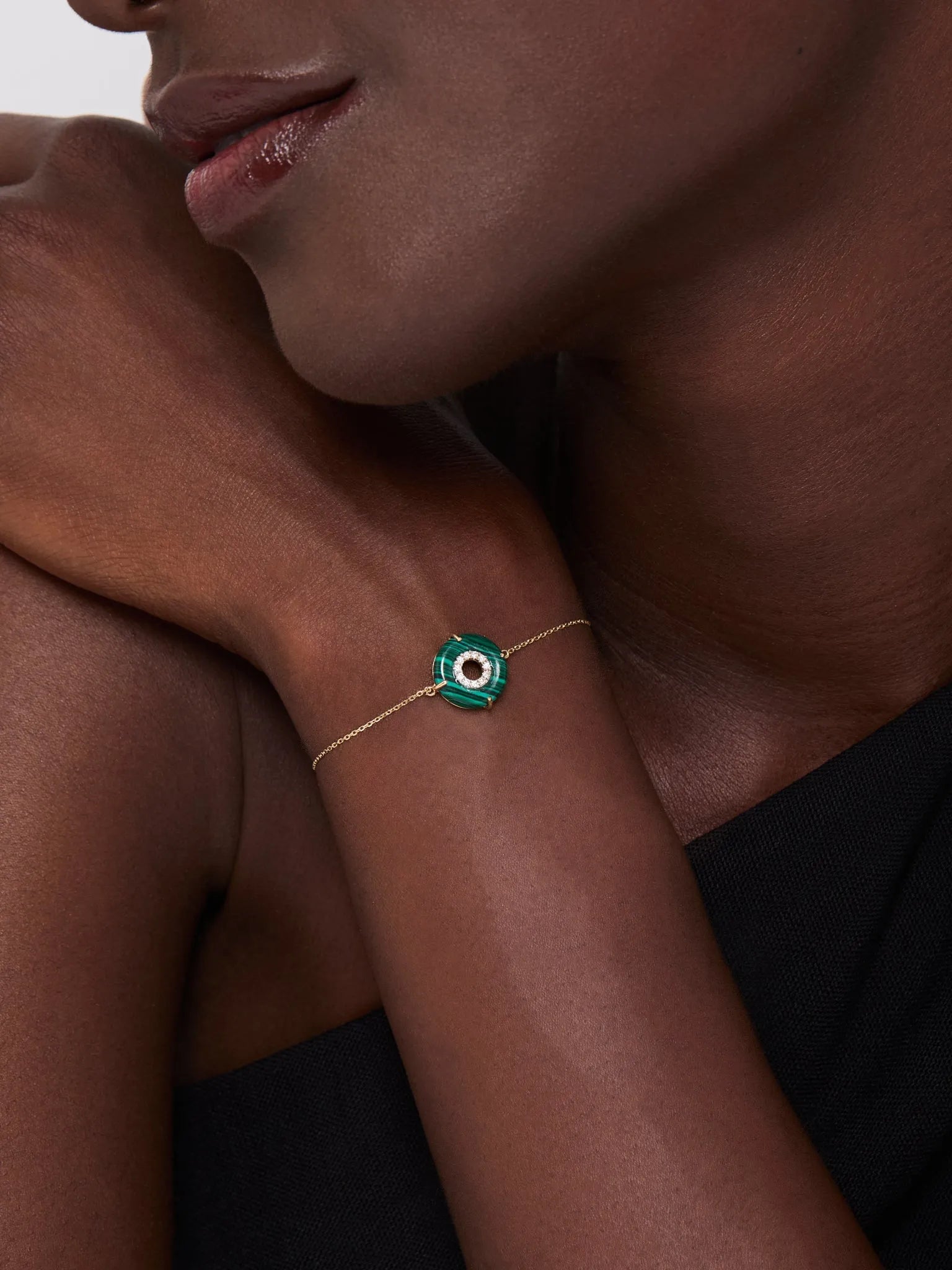14kt Malachite Donut Diamond Inner Circle Chain Bracelet — фото 3